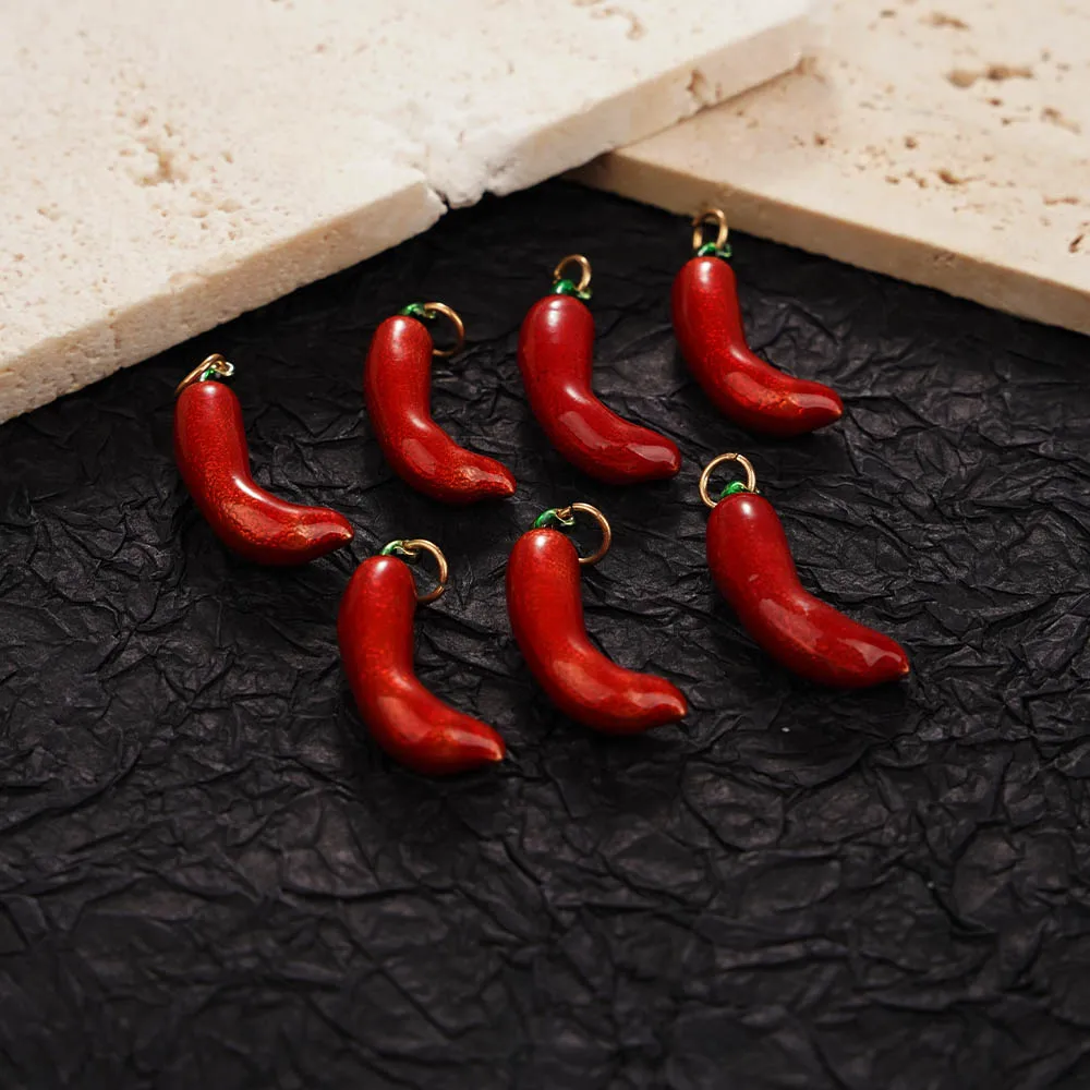 

7 pieces Millet spicy Red Chili Pepper Heavy Charm Metal Gold Epoxy Jewelry Hand-painted Enamel DIY Crafting Making Accessories