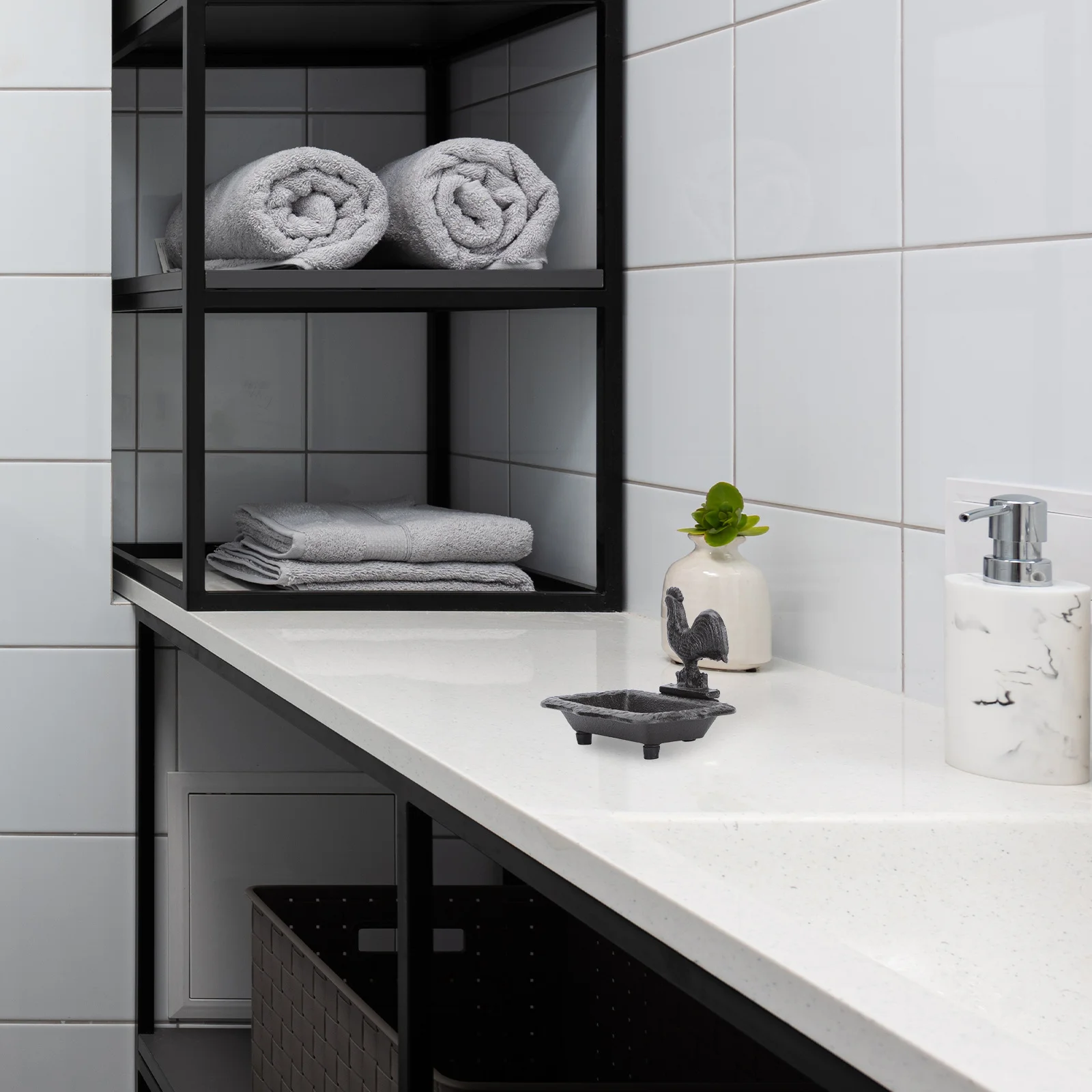 

1Pcs Cast Iron Soap Box Retro Chicken Design Decorative Drain Tray Strong Capacity Lightweight Compact for Home Bathroom Soap