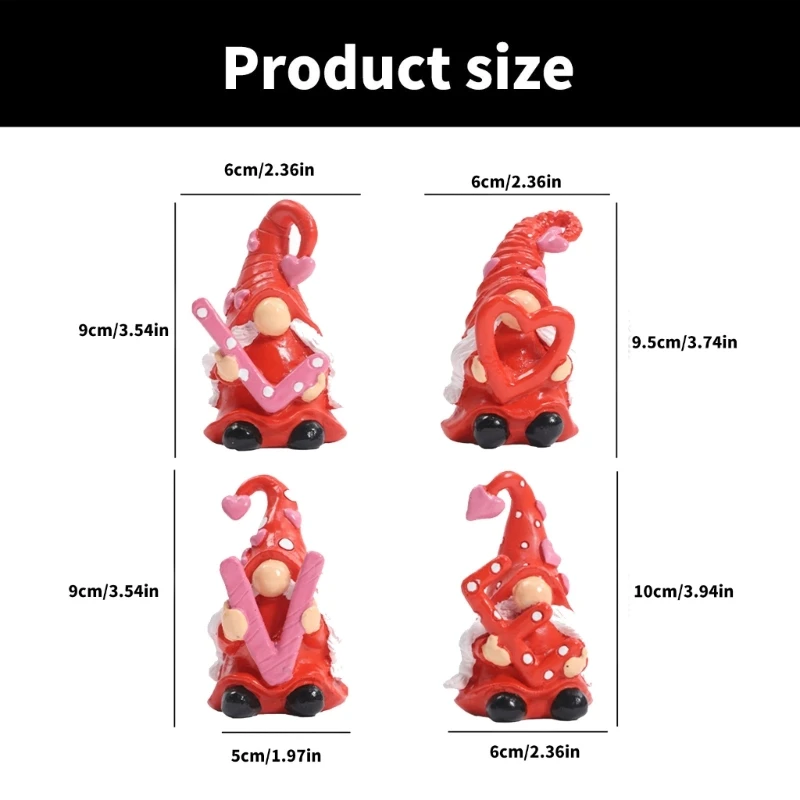 4Pieces Valentines Day Love Gnomes Decorations for Home Kitchen Accessories Heart Gnomes Resins Swedish Elf Figurines images - 6