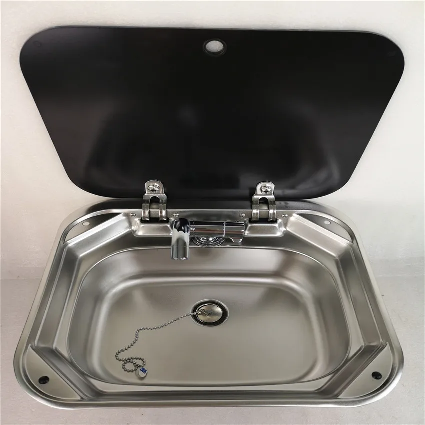 

410*360*150mm Stainless Steel Round Sink with Tempered Glass Lid FS-586 Boat Caravan RV