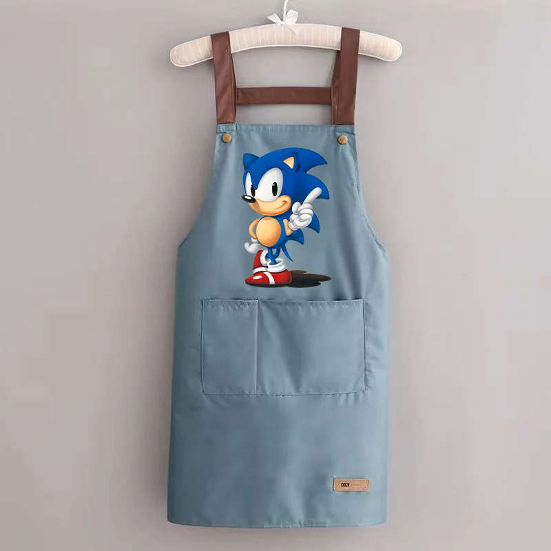 Sonics Kitchen Apron Waterproof Ladies Men Game Figure Home Aprons Wipeable Oil Resistant Baking BBQ Restaurants Cafe Apron Gift