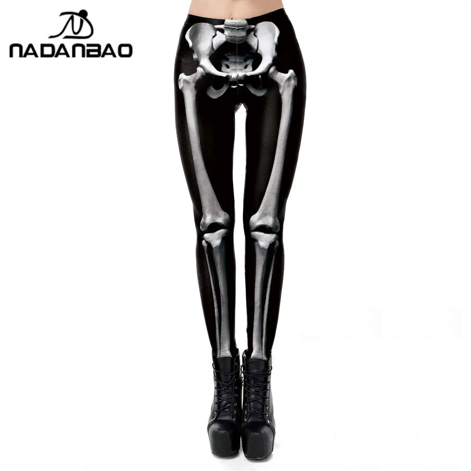 NADANBAO Legginsy z czaszką Kobieta Halloween Party Spodnie Festiwal Wakacje Streetwear Kobiece obcisłe spodnie w połowie talii Damski dół