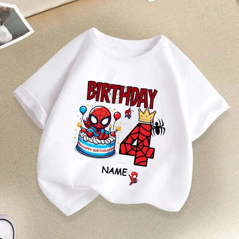 كارتون سبايدرمان عيد ميلاد الاطفال تي شيرت مخصص اسم تي شيرت للطفل تي شيرت الأولاد حفلة التي شيرت فتاة بلايز Diy بها بنفسك اسمك الملابس #4