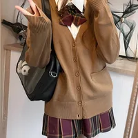 Japanese fashion solid color V-neck knitted sweater,original newJK uniform cardigan top,autumn and winter women's cotton sweater