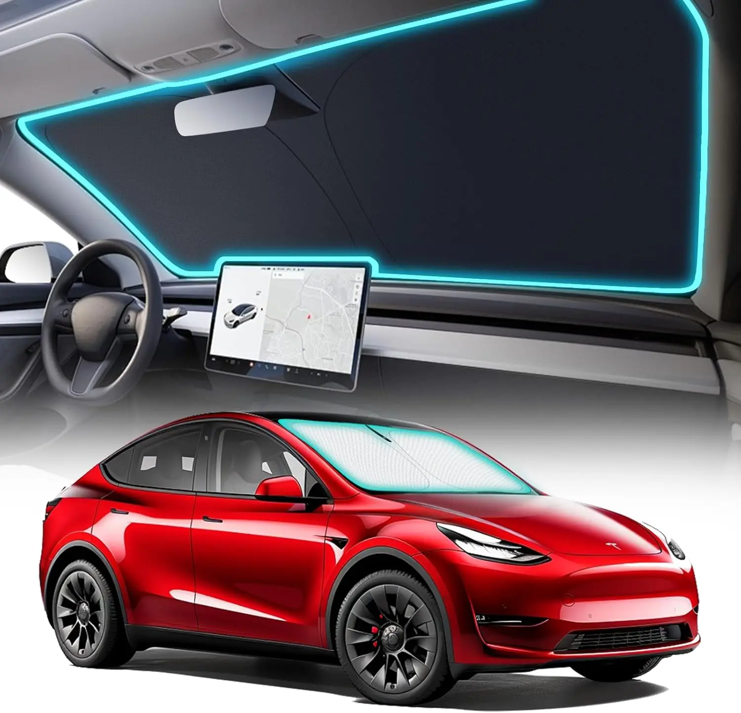 

Солнцезащитный козырек на лобовое стекло для Tesla Model Y Model 3 Highland 2016-2025, складной солнцезащитный козырек на лобовое стекло, блокирующий УФ-лучи