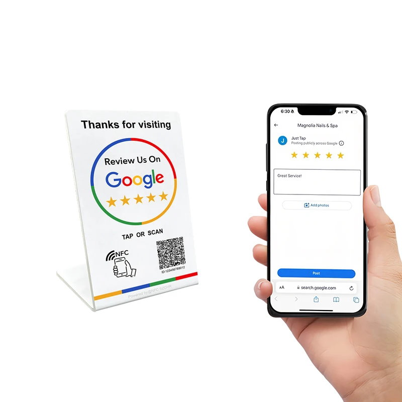 Nfc 215 programmable QR code Google Review Card NFC station table NFC Google Reviews display bending card standing brand bracket