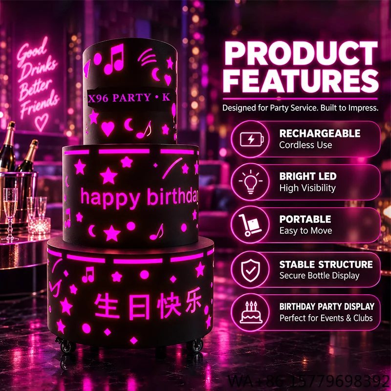 Custom LED Cake Bucket Style Bottle Presenter for Nightclub VIP Service Private Label Manufacturer
