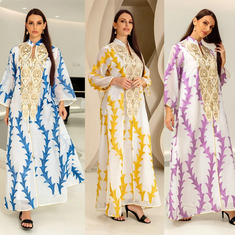 AB235 dress Muslim women's abaya pair flower mosaic embroidered gown Türkiye dress