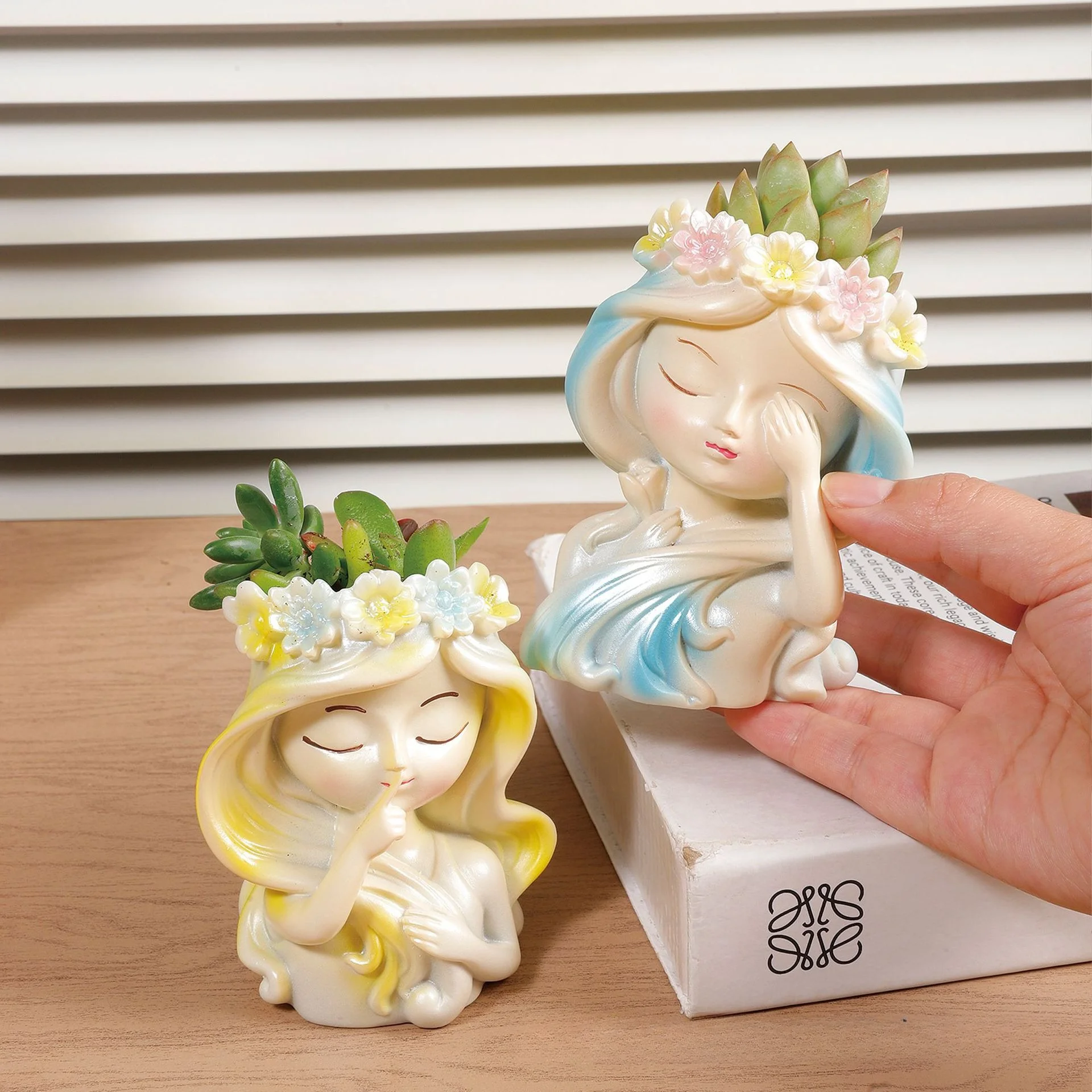 Kawaii Girl Succulent Planter Ornament, Creative Art Flower Pot, Personality Desktop Decor for Room, Artistic Unique Gift