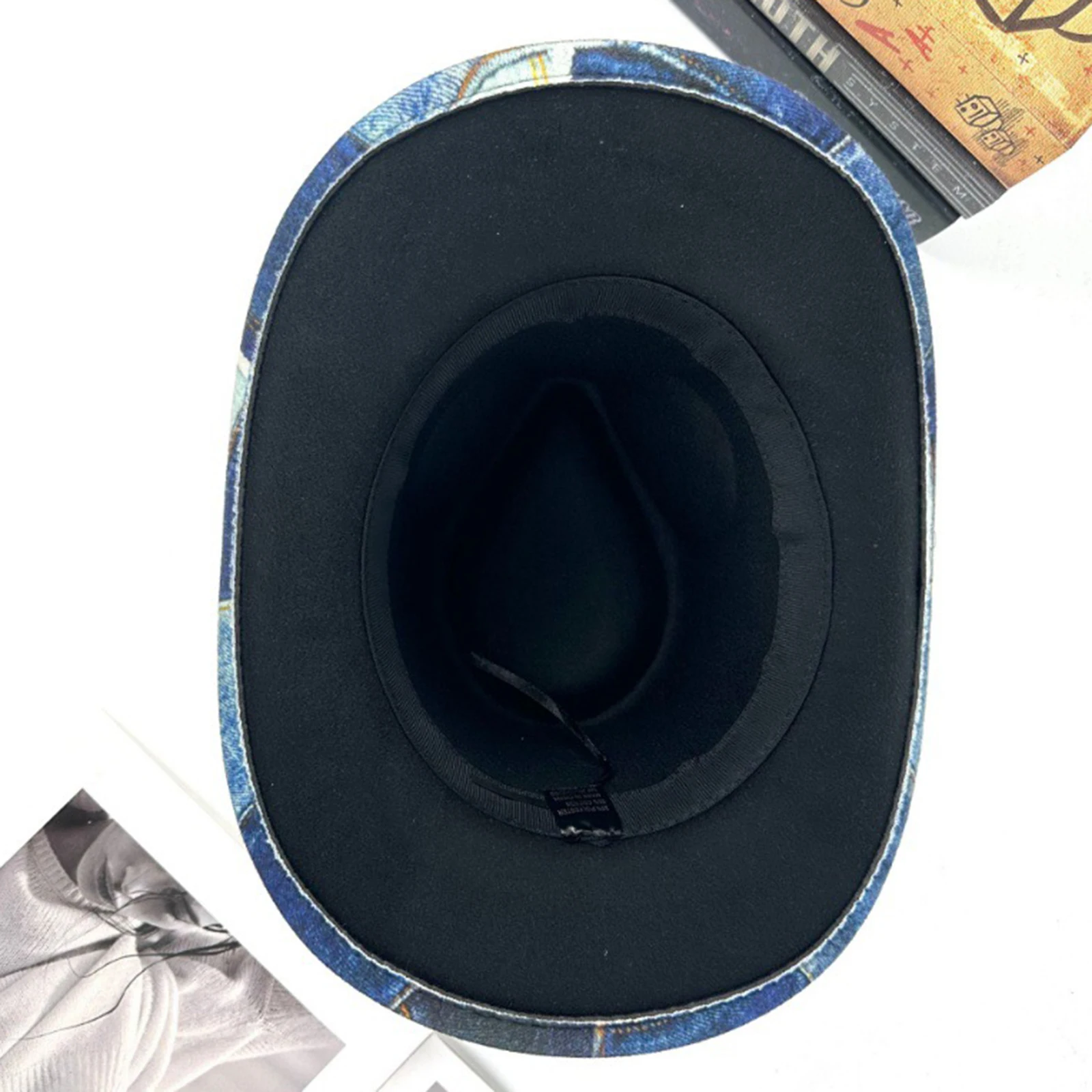 Feather Shell Belt Denim Cowgirl Hat for Women Men Retro Wide Brim Contrast Color Western Caps Outdoor Party Panama Jazz Hats