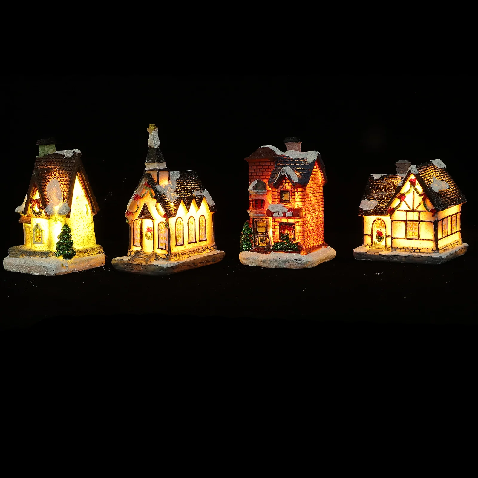 

4Pcs Christmas Luminous Small House Resin Decor Colorful Xmas Desktop Ornaments Party Festive Adornments Luminous Decor