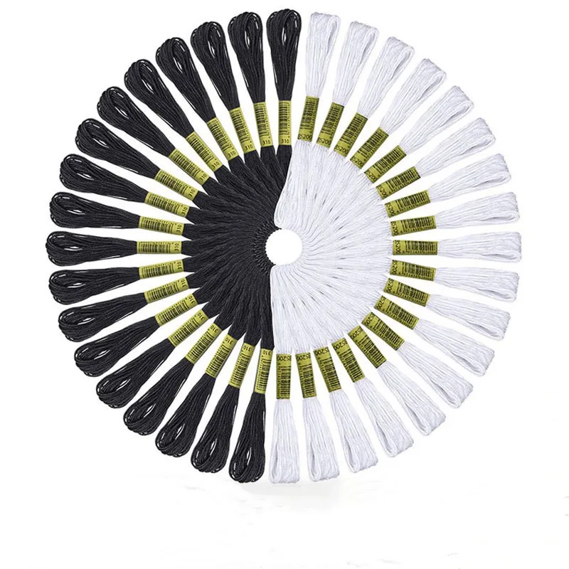 Fil à broder au point de croix, pour bricolage, accessoires de couture artisanaux faits maison, 12 fils à broder blancs + 12 noirs
