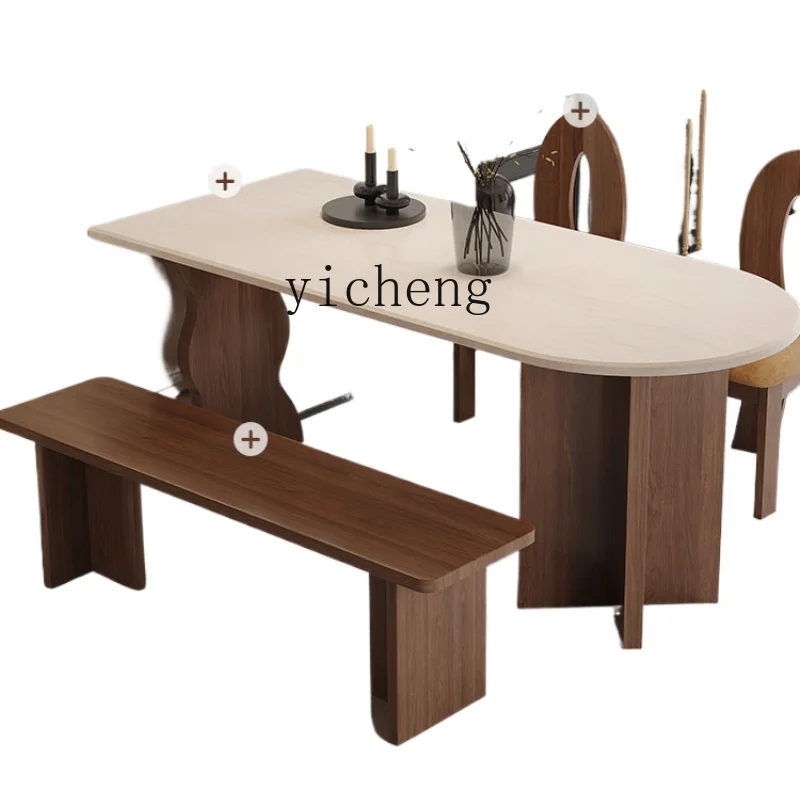 ZK Chinese Ancient Style Household Semicircle Kitchen Island Dining Table Integrated Wall Small Apartment Dining Table