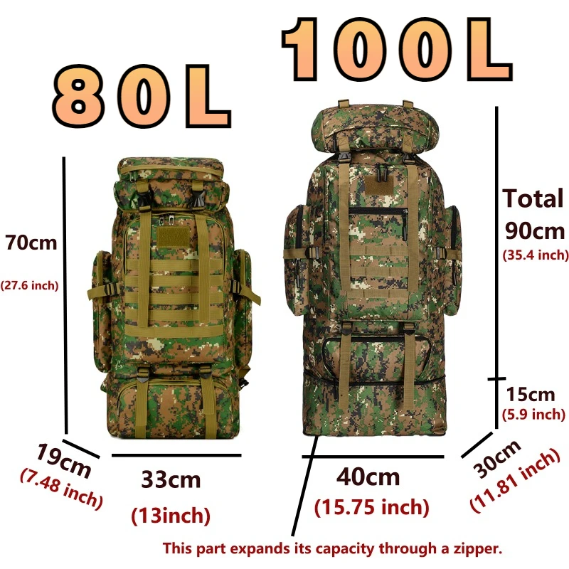 80L/100L  Mountaineering Bag Climb Bag Tactical Backpacks Large Backpack Outdoors Hiking Camping Travel Bags