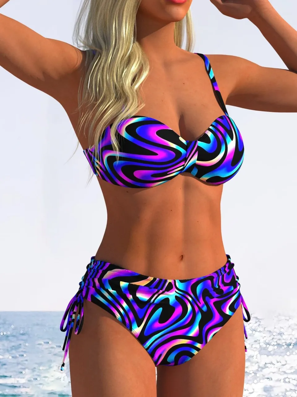 2026 Strappy Bikinis Padded Swimsuit Women High Waist Drawstring Swimwear Female Bathers Bathing Swimming Swim Suit Beachwear