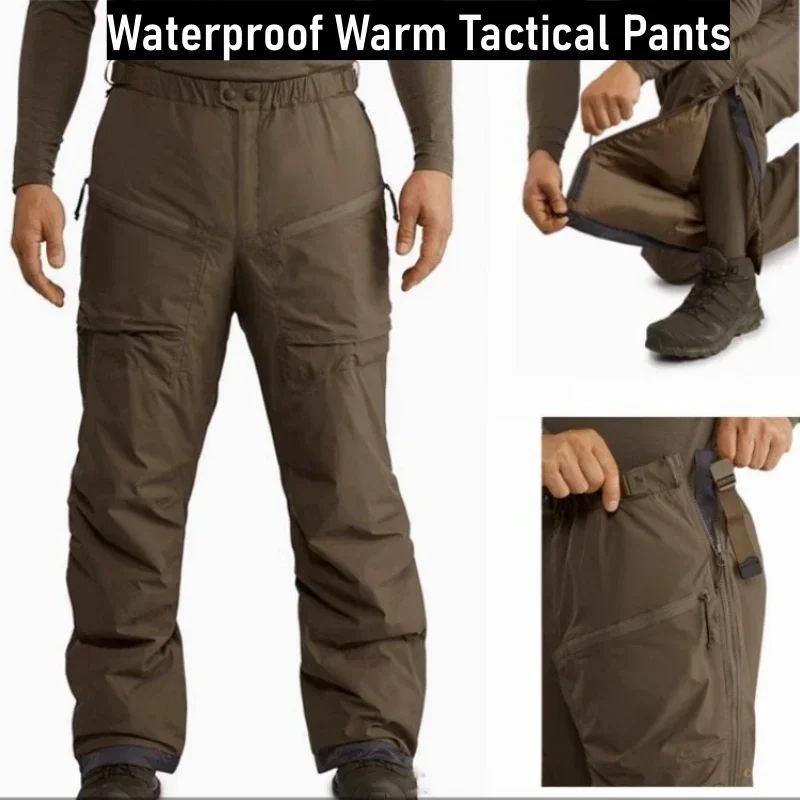

Men Winter Warm Tactical Cotton Pants Outdoor Waterproof Fishing Hunting Hiking Pants Zip Thick Heated Work US Military Trousers