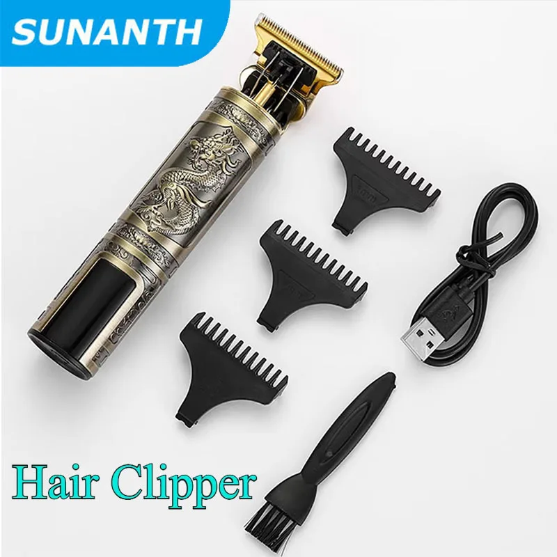 2026 Vintage T9 Professional Hair Cutting Machine for Men Rechargeable Hair Clipper Shaver Trimmer with Carving Mark Razor