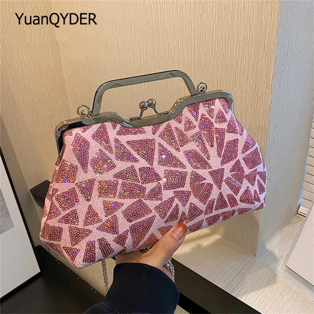 

Woman Evening Handbag Bag Shiny Glitter Clutch Purse Bag Fashion 2023 New Bridal Banquet Chain Handbag Shoulder Crossbody Bags