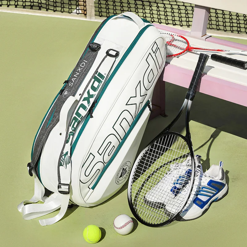 Sanxdi Large Capacity Tennis Bag Professional Badminton Racket Bag Separate Shoe Compartment Unisex Shoulder Bag 6 Pairs Set