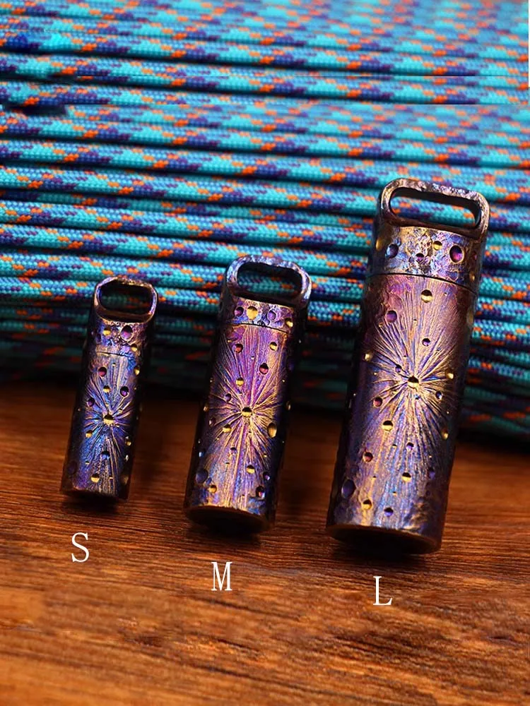 Mão Esculpida Titânio Puro Tubo Impermeável Armazenamento de Cápsulas Exterior Edc Survival Dry Box para Camping Caminhadas Peça