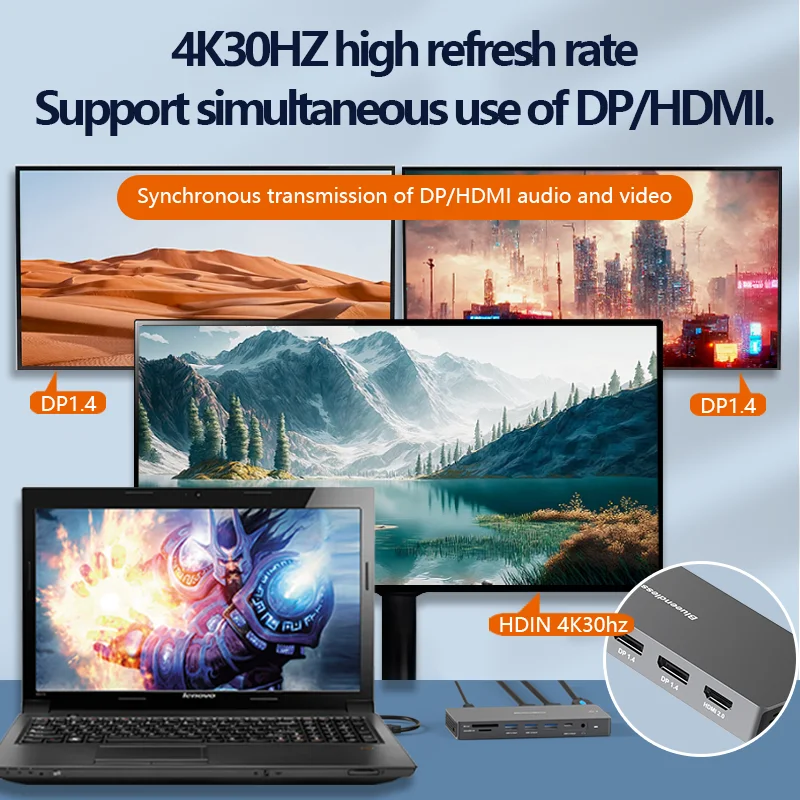 محطة إرساء USB-C بلا حدود ، 4K ، بطاقة HDTV للقراءة ، محول من النوع C ، شاحن PD W ، مقسم ، RJ45 ، DP ، USB ، Multi HUB ، 13 في 1