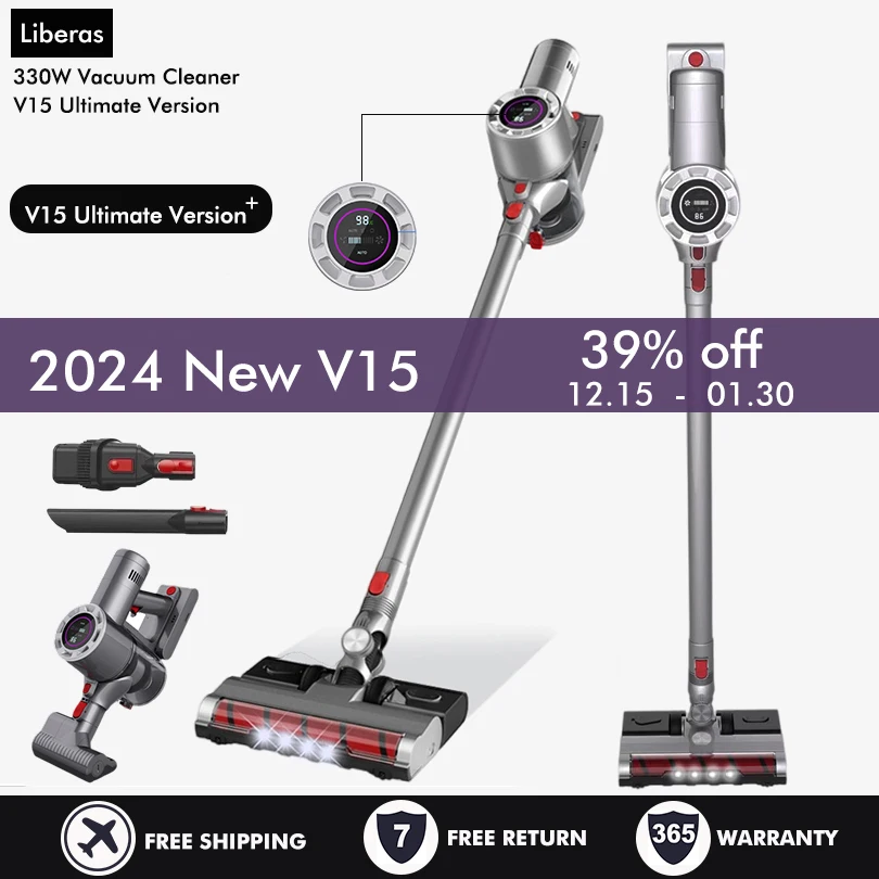 V15 Wireless Handheld Vacuum Cleaner 30kPa 330W Power Vertical Clean LED Electric Vacuum Cleaner Water Sweeper Mopping Machine