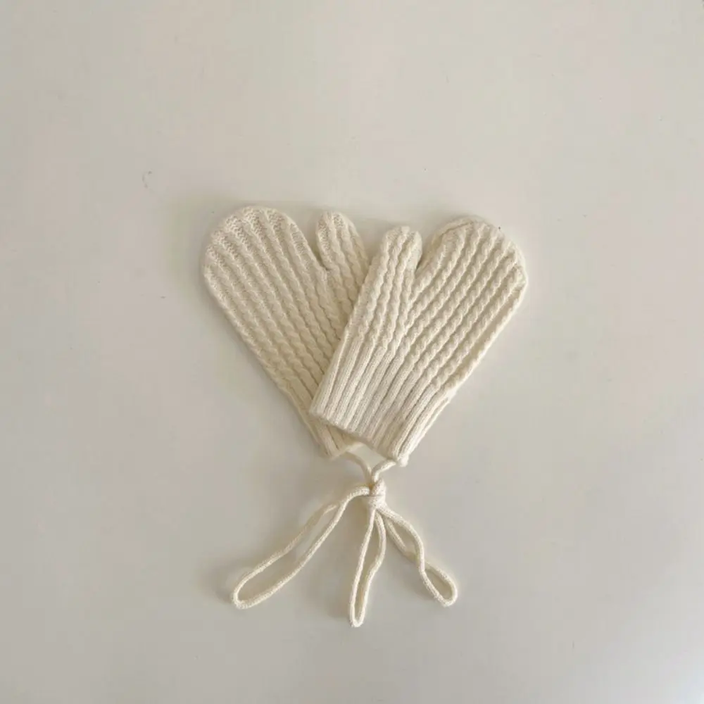 

Fashion Autumn Winter Knit Gloves Solid Color Coldproof Mittens Casual with Straps Lacing Gloves for