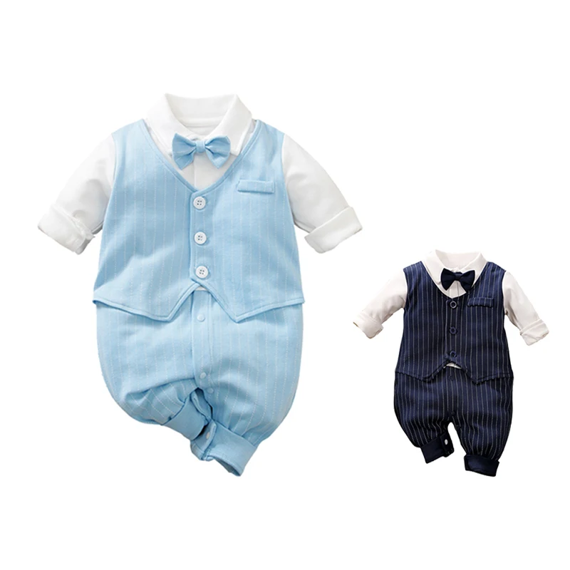 Abbigliamento di un pezzo neonato tuta con bottoni belli tuta da festa tuta da bambino completi da gentiluomo a righe Set 100% cotone