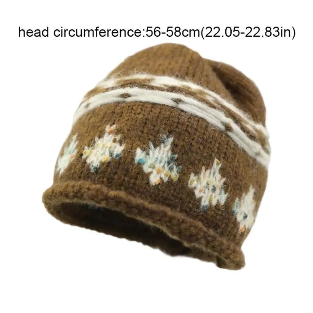 Modna czapka beanie z żakardowym wzorem w stylu retro, ciepła czapka dziergana, koreańska czapka w stylu Fair Isle, zimowa czapka na zimno, jesień