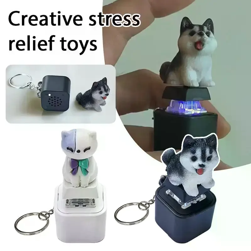 Keychain Funny USB-C Rechargeable Dog Cat Keyboard Clicker Fidget Toys Sound With LED For Stress Relief