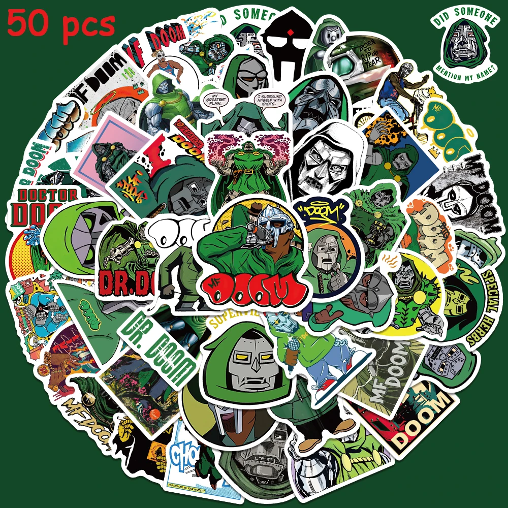 50pcs Hip Hop American Singer Mf Doom Stickers Funny Cool Decals For Laptop Luggage Guitar Skateboard Phone Scrapbook Sticker