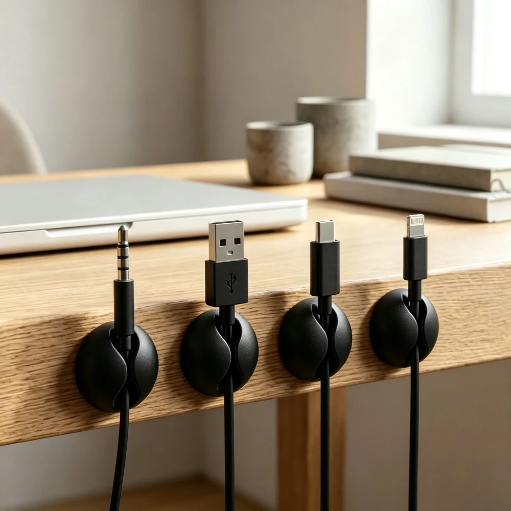 Minimalist Black Self Sticking Desktop Cable Holder Wire Cord Management Clip Neat Cable Organizer for Household Office Desktop