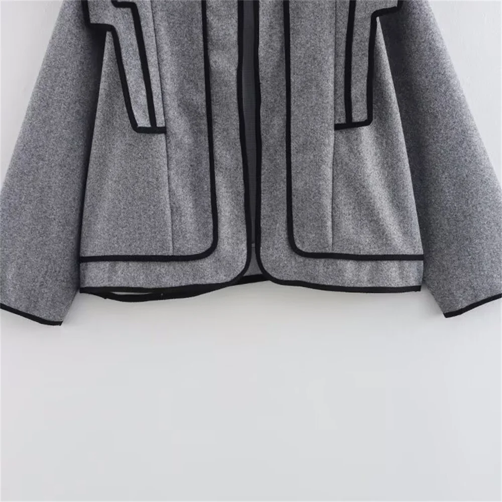 Dámská volná bunda s dlouhým rukávem, kulatým výstřihem v kontrastním stylu s malou vůní, jarní a letní nová - náhled 4