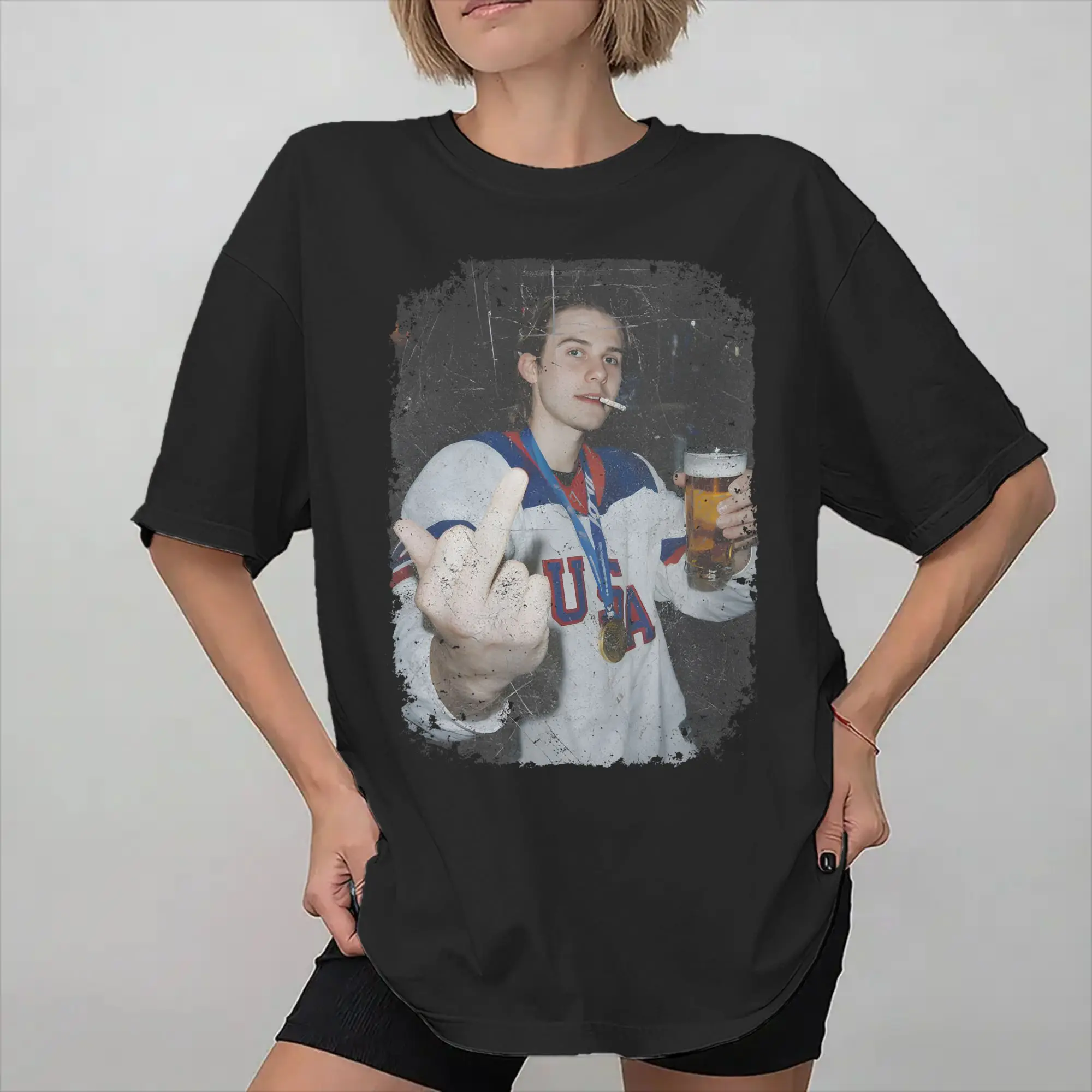 Summer Jack Hughes Usa Gold Hockey T Shirt for Men Women  Pure Cotton T-shirts Short Sleeve Clothes