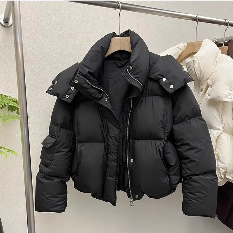 Down Jacket for Women Winter 90 White Duck Hooded Warm Down Coats Casual Loose Short Thick New Fashion Lightweight Puffy Jacket