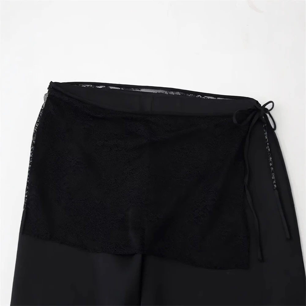 المرأة المألوف عارضة الدانتيل السراويل الطويلة الحرير الساتان الملمس نمط الخريف الجديد من أوروبا وأمريكا