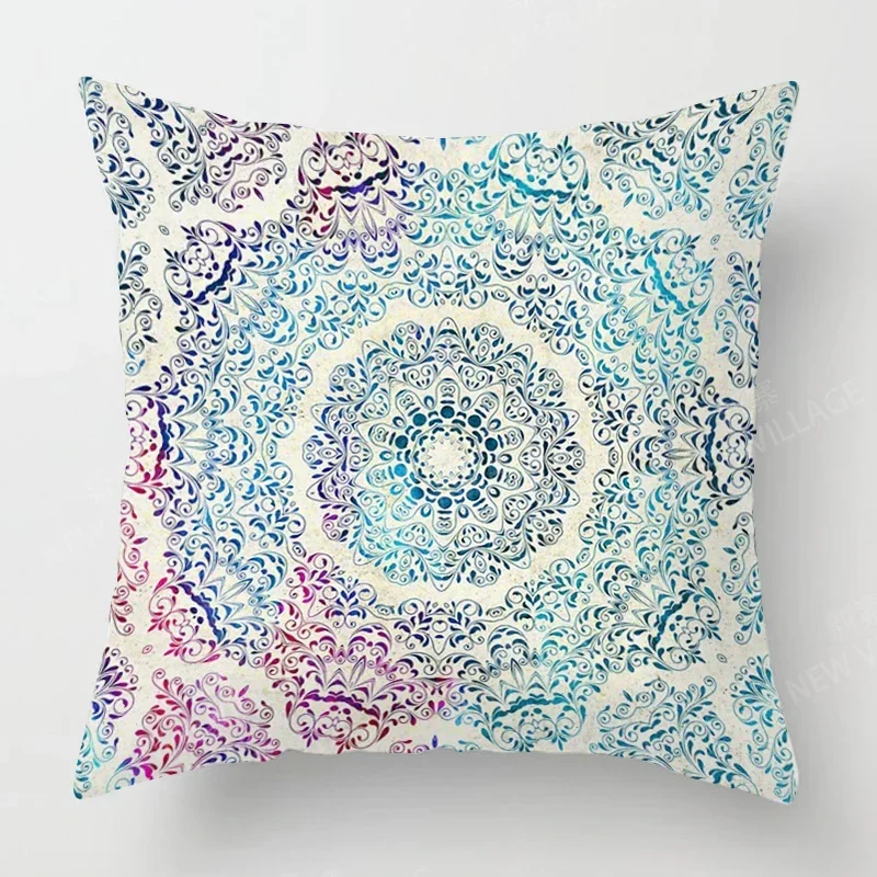 غطاء وسادة ملون بنمط ماندالا مع طباعة قطيفة قصيرة لتزيين أريكة غرفة المعيشة وغطاء وسادة #5