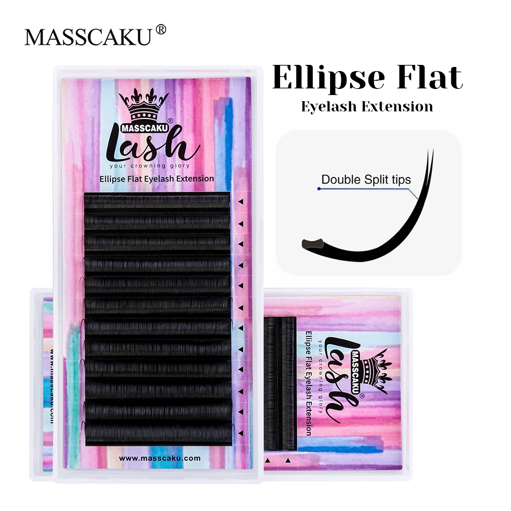 

New Design MASSCAKU Soft Multi-texture Synthetic Hair Ellipse Flat Lashes Handmade Two Pointeds Russian Volume Eyelash in Stock