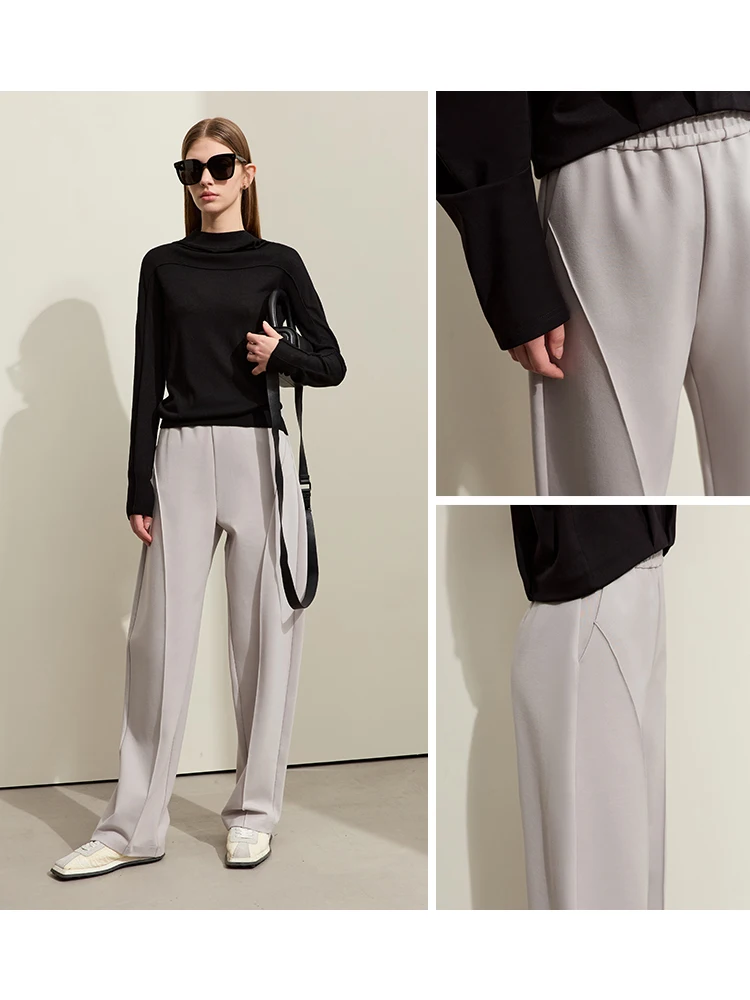 AMII Minimalismo 2024 Primavera Nuovo Arco Diviso Pantaloni Casual da Donna a Vita Alta Pantaloni a Banana Nozioni di Base Femminili Pantaloni