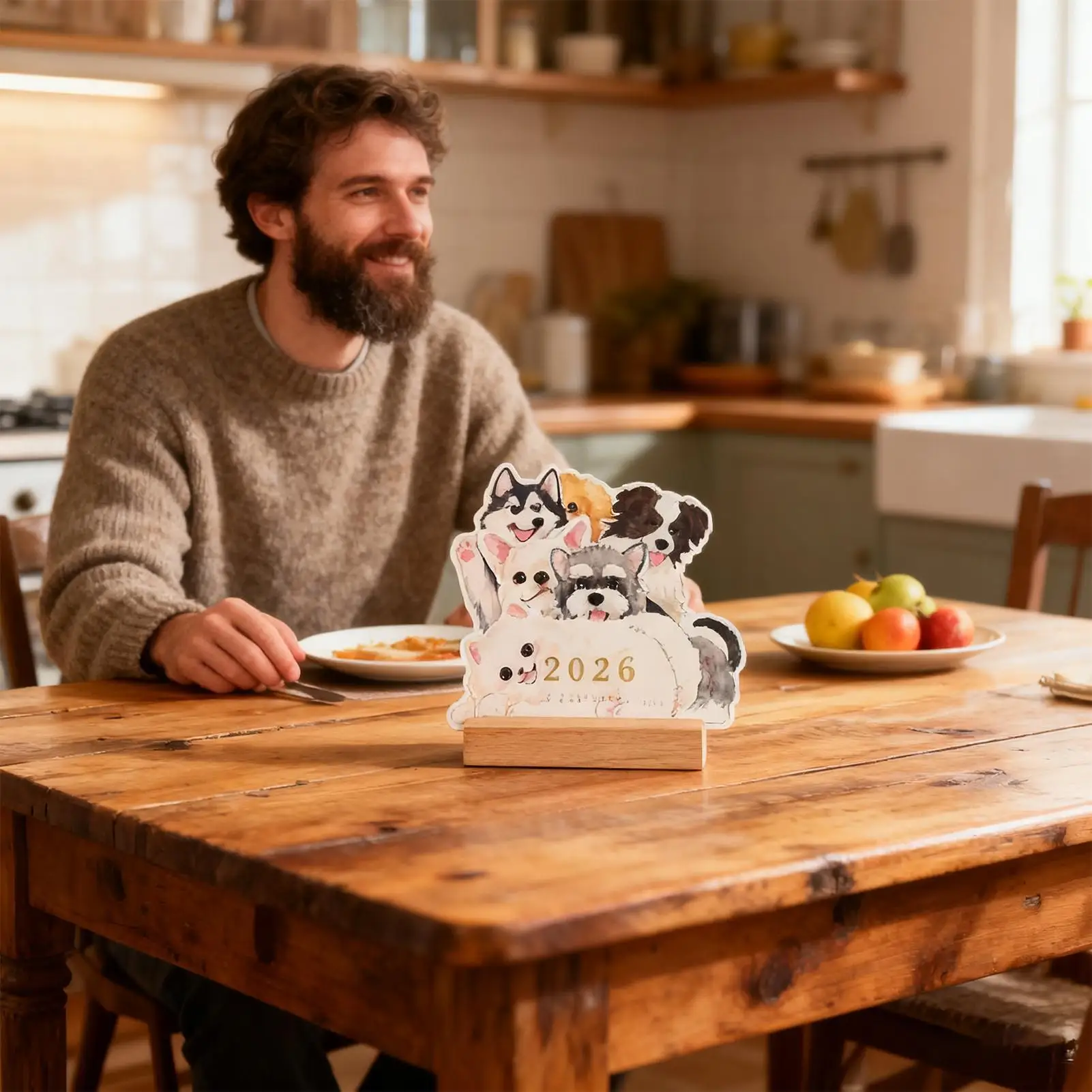 

Календарь для собак 2026 Планировщик с пространством для письма Двусторонний дизайн 12 карточек для щенков Забавный календарь для детей и взрослых Семейный рабочий стол