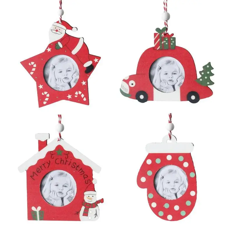 DIYs Christmas Wooden Photo Frame Hanging Ornaments Paper Picture Holder Wall Decoration Festive Atmosphere Decoration