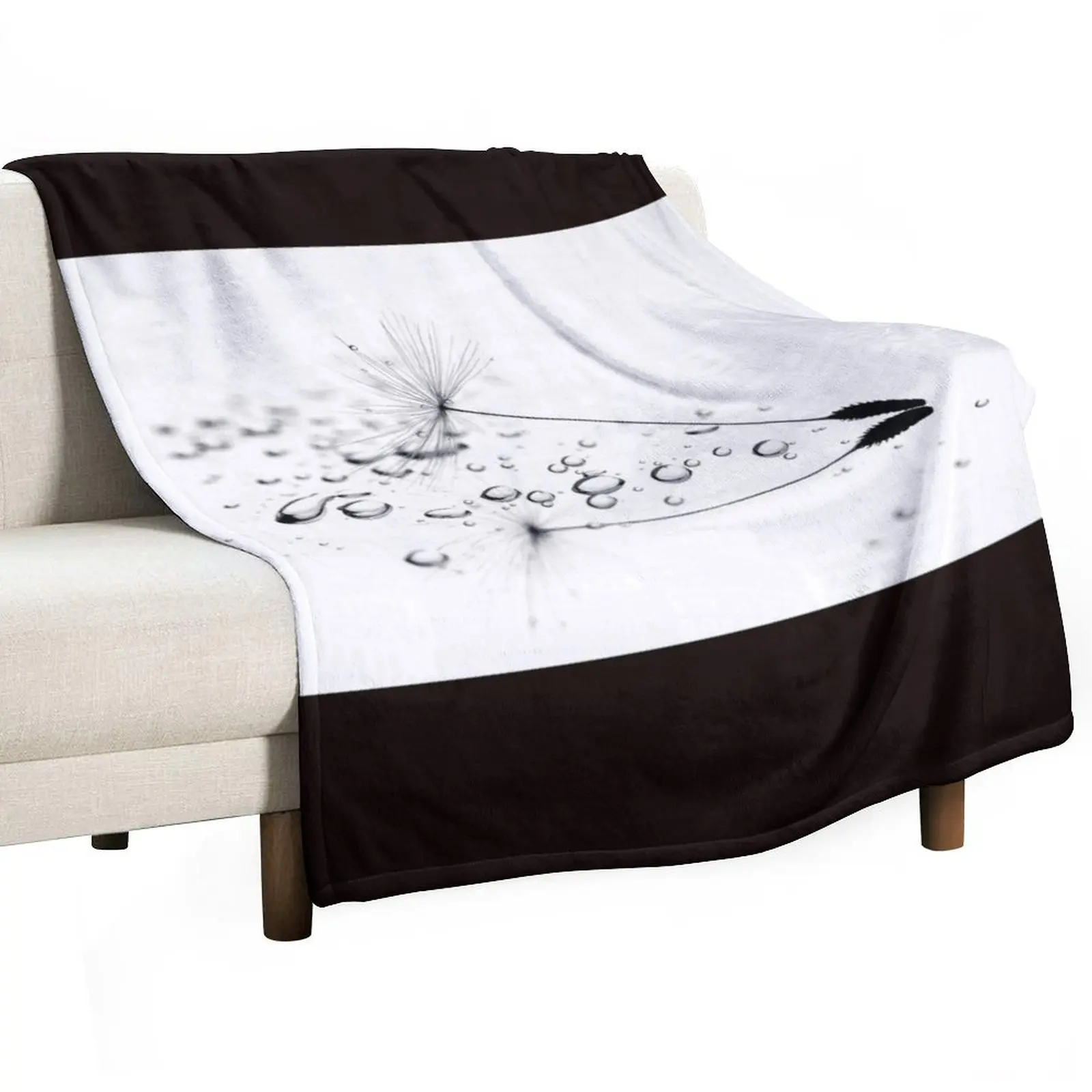 Dandelion Seed - Black & White Throw Blanket Bed covers Thin heavy to sleep Blankets