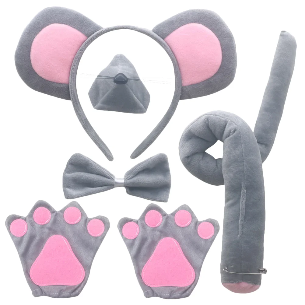 

4PCS Kids Headband Ears Tail Set Mouse Ears For Kids Soft Fabric Animal Headwear Dress Up Accessories for Boys Girls