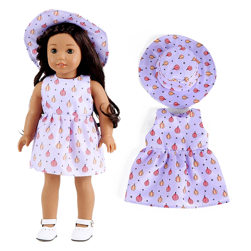 Zestaw sukienek z kapeluszem pasuje do 16-18 cali/40-45 cm Born Baby Doll ubranka Rebirth Doll amerykańska dziewczyna sukienka w kwiaty kapelusz przeciwsłoneczny akcesoria dla lalek prezent — zdjęcie 6