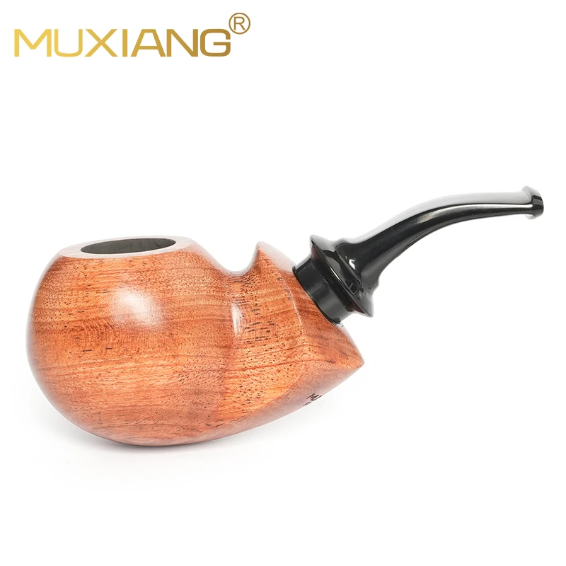 MUXIANG Big Apple Tobacco Pipe Pear Wood Pipe Bowl Cavity Design Curved Handle Military Insert Acrylic Pipe Mouth Father Gift