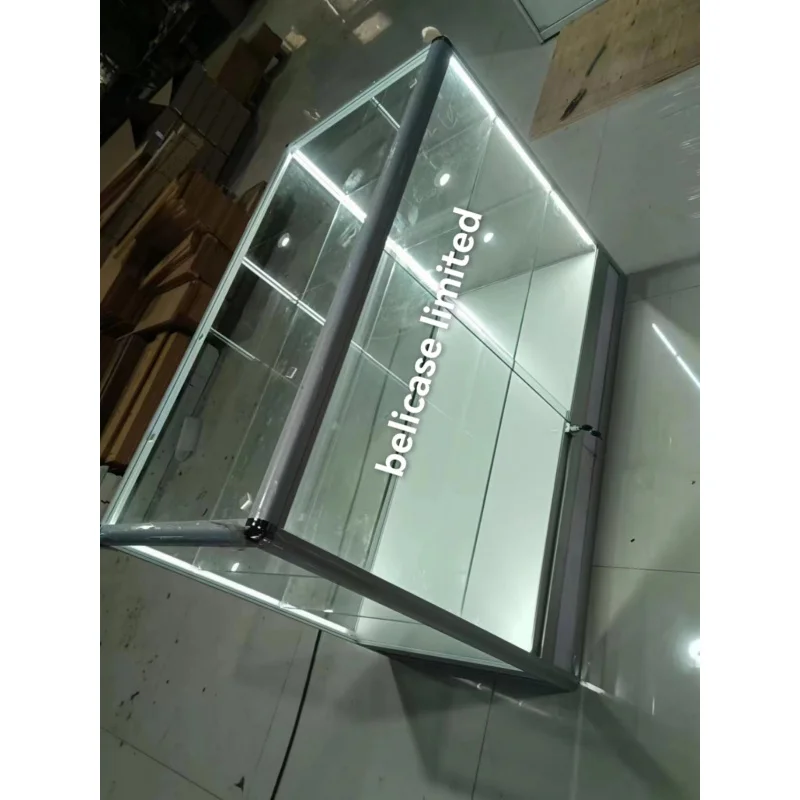 (Op Maat) Dikker Aluminium Frame Display Met Led-Verlichting Volledige Uitlevering Kast Rookwinkel Glazen Display Showc