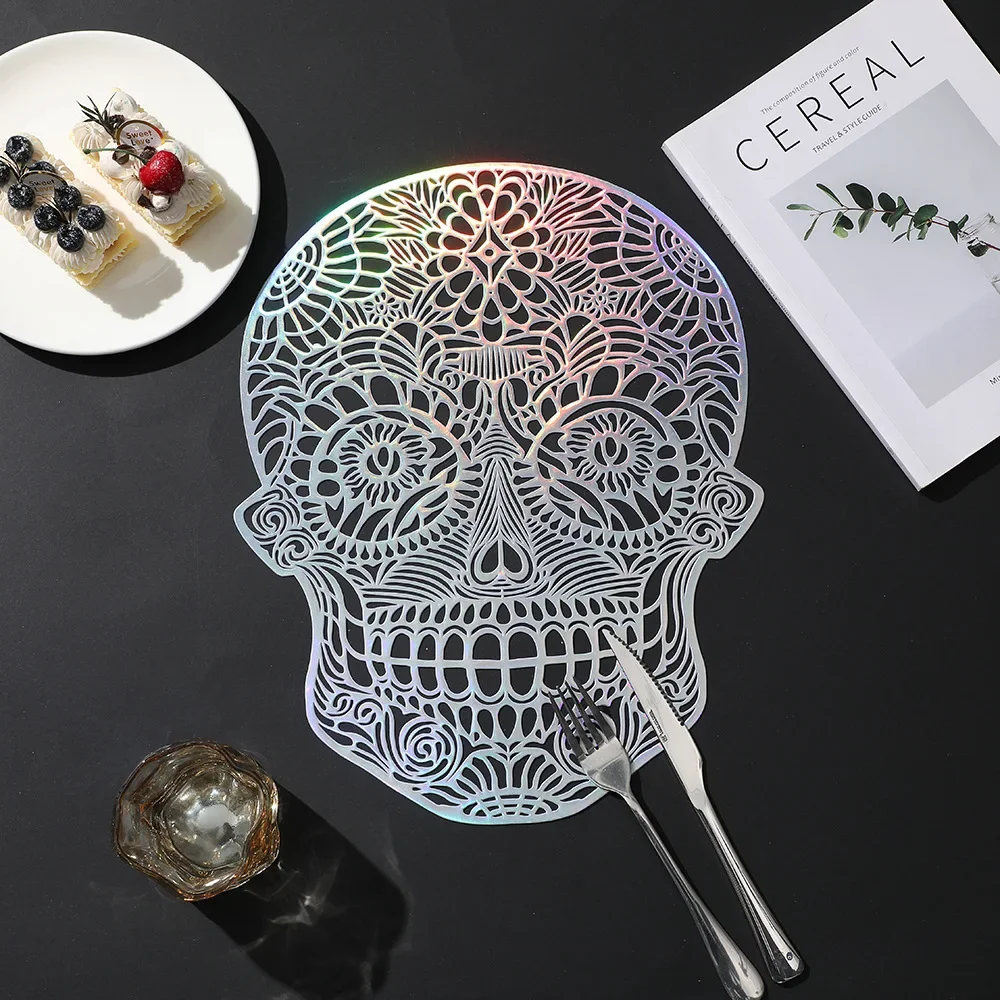 

Skull Placemat PVC Halloween Skid Insulation and Waterproof Placemats Personalizado Dining Table Decor Kitchen Items Accessories