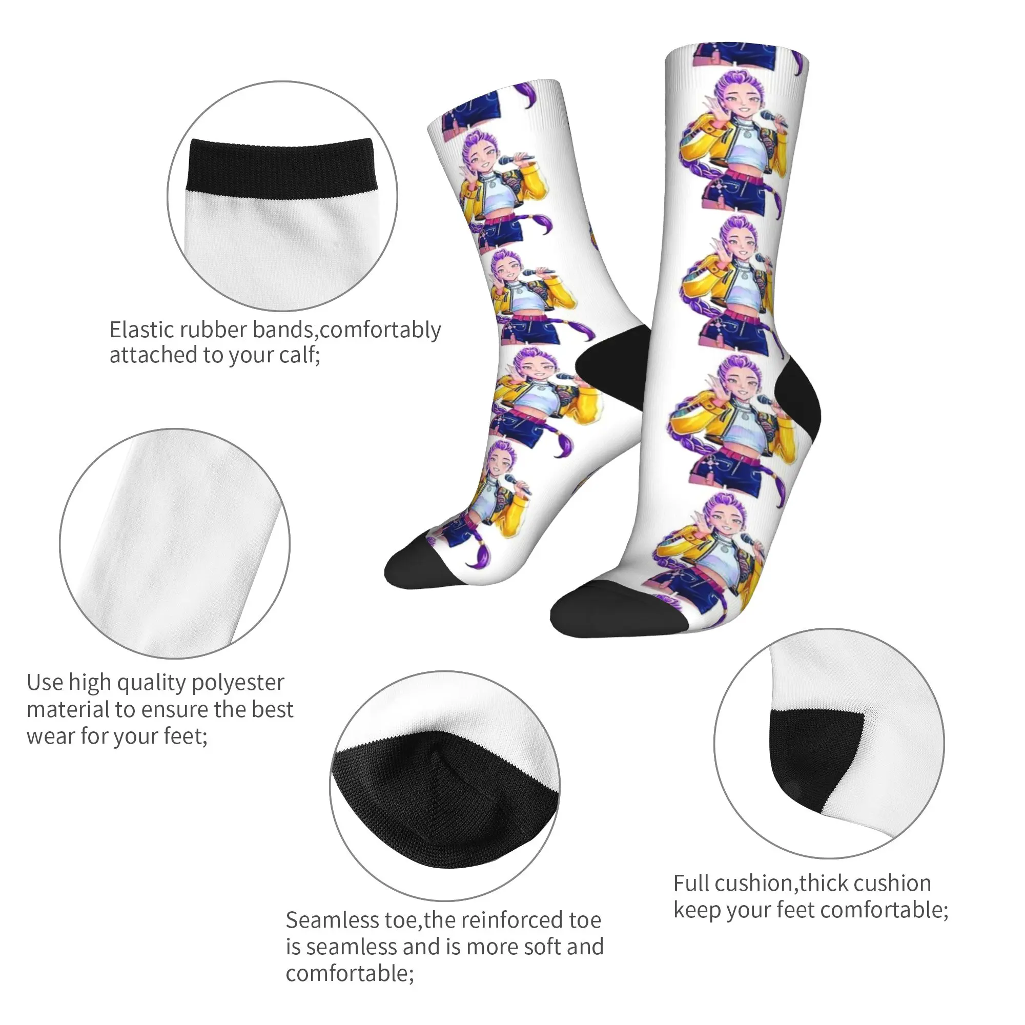 KPop Demon Hunters 팬 아트 루미 양말 미끄럼 방지 스타킹 여성 남성 고품질 스케이트보드 양말 겨울 유행 그래픽 양말