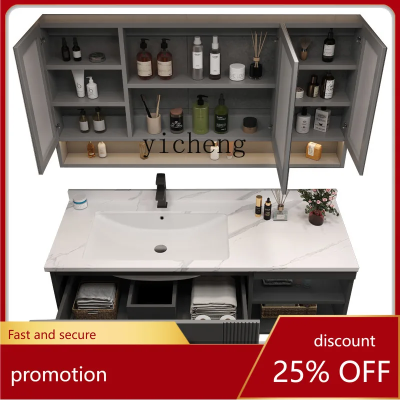 

CZ Customized Stone Plate Bathroom Cabinet Combination Light Luxury Quiet Bathroom Hand Washing Face Washing Inter-Platformt