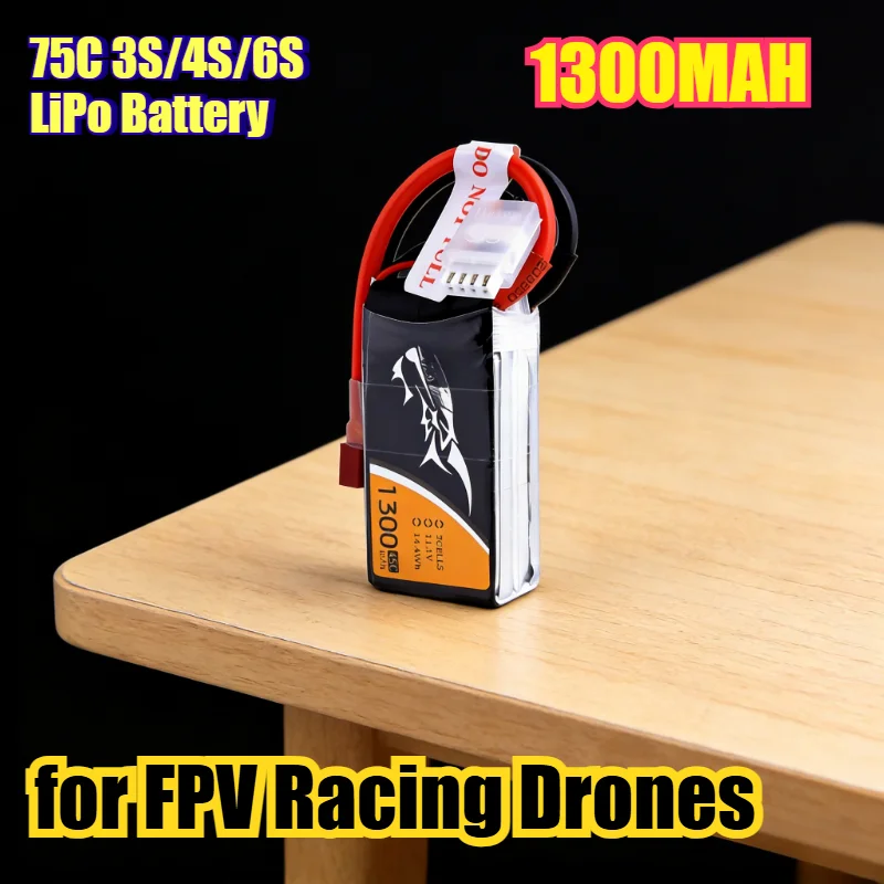

1300mAh 75C 3S/4S/6S LiPo Battery for FPV Racing Drones Performance Power Quadcopters Ultra-Lightweight Design for Drone Racing